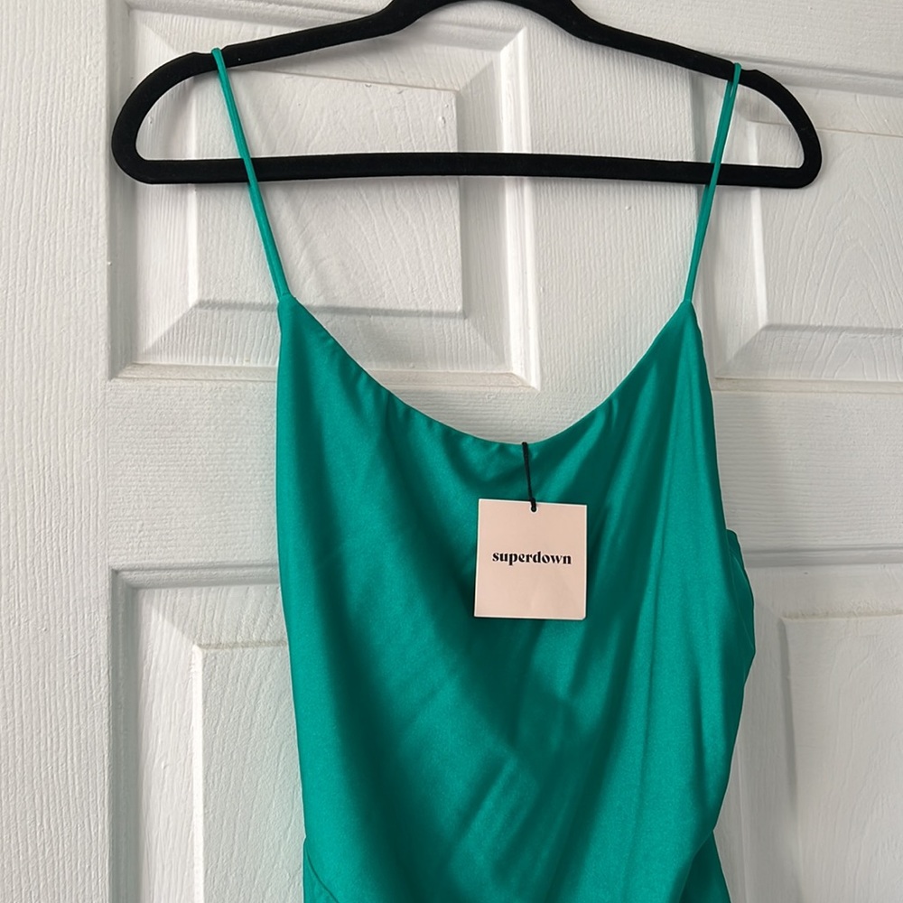 Green Asymmetrical Mini Dress with Spaghetti Straps - Picture 7 of 8